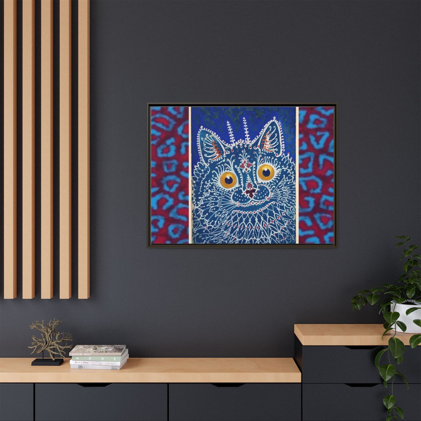 Colorful Cat Framed Matte Canvas Art - Whimsical Home Decor