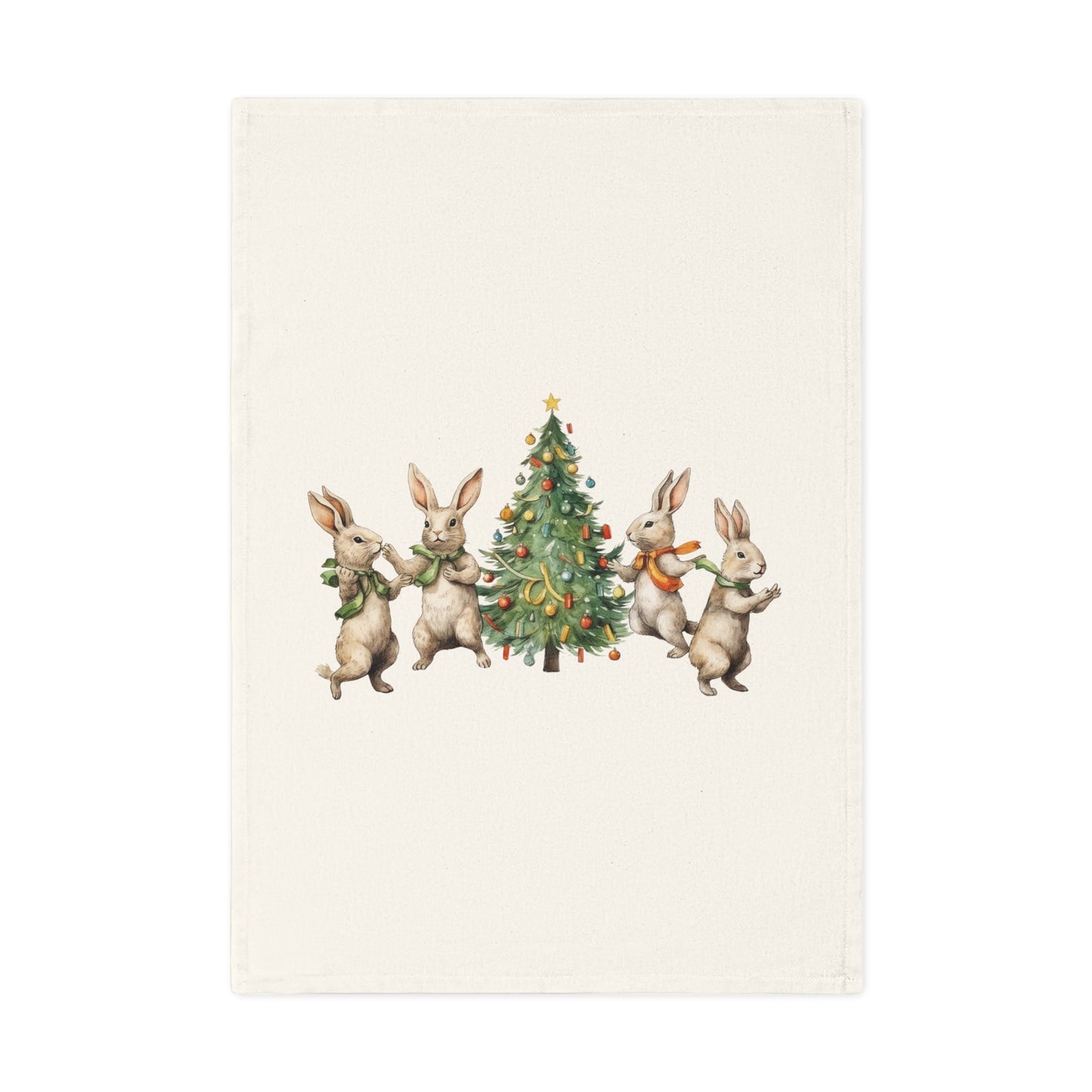 Paño de cocina de algodón Cuatro conejos Árbol de Navidad 🎄