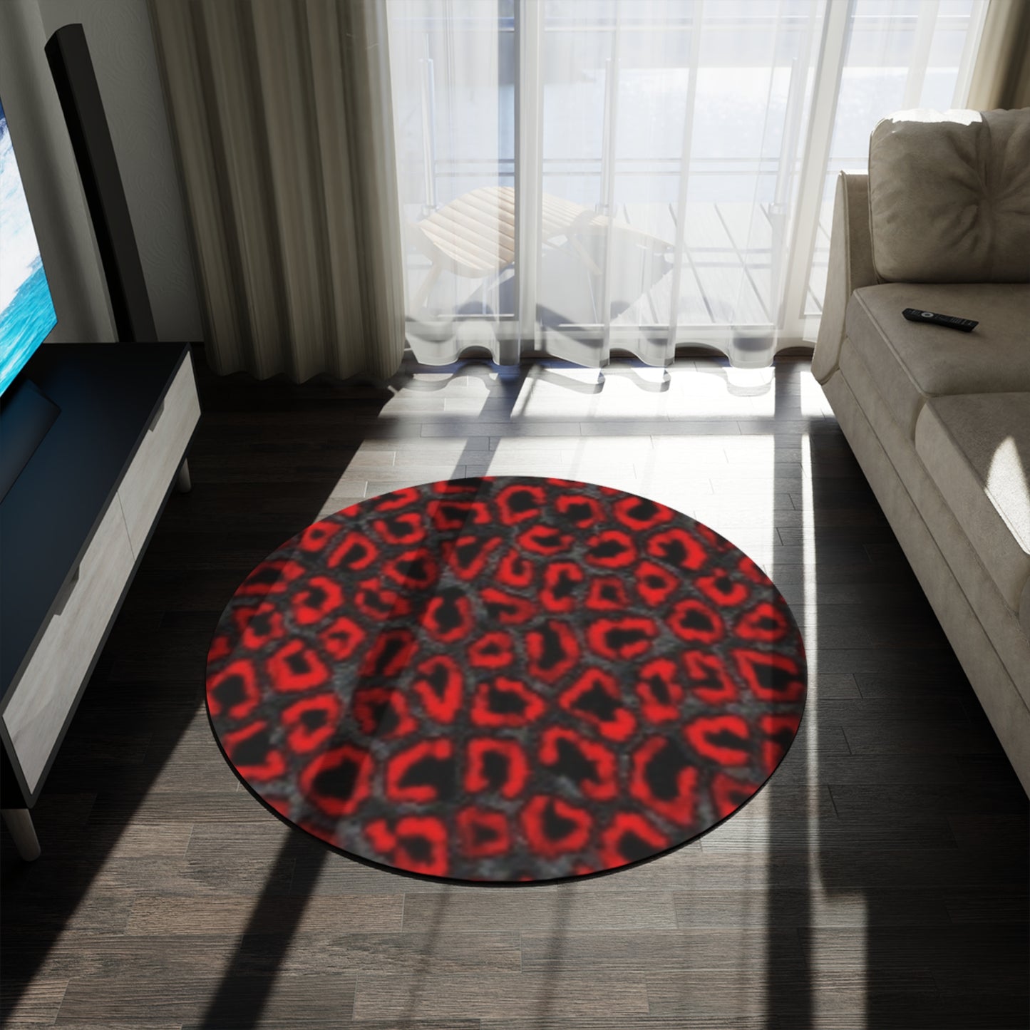 Tapis rond à imprimé léopard chic : une décoration bohème élégante pour les espaces de vie 