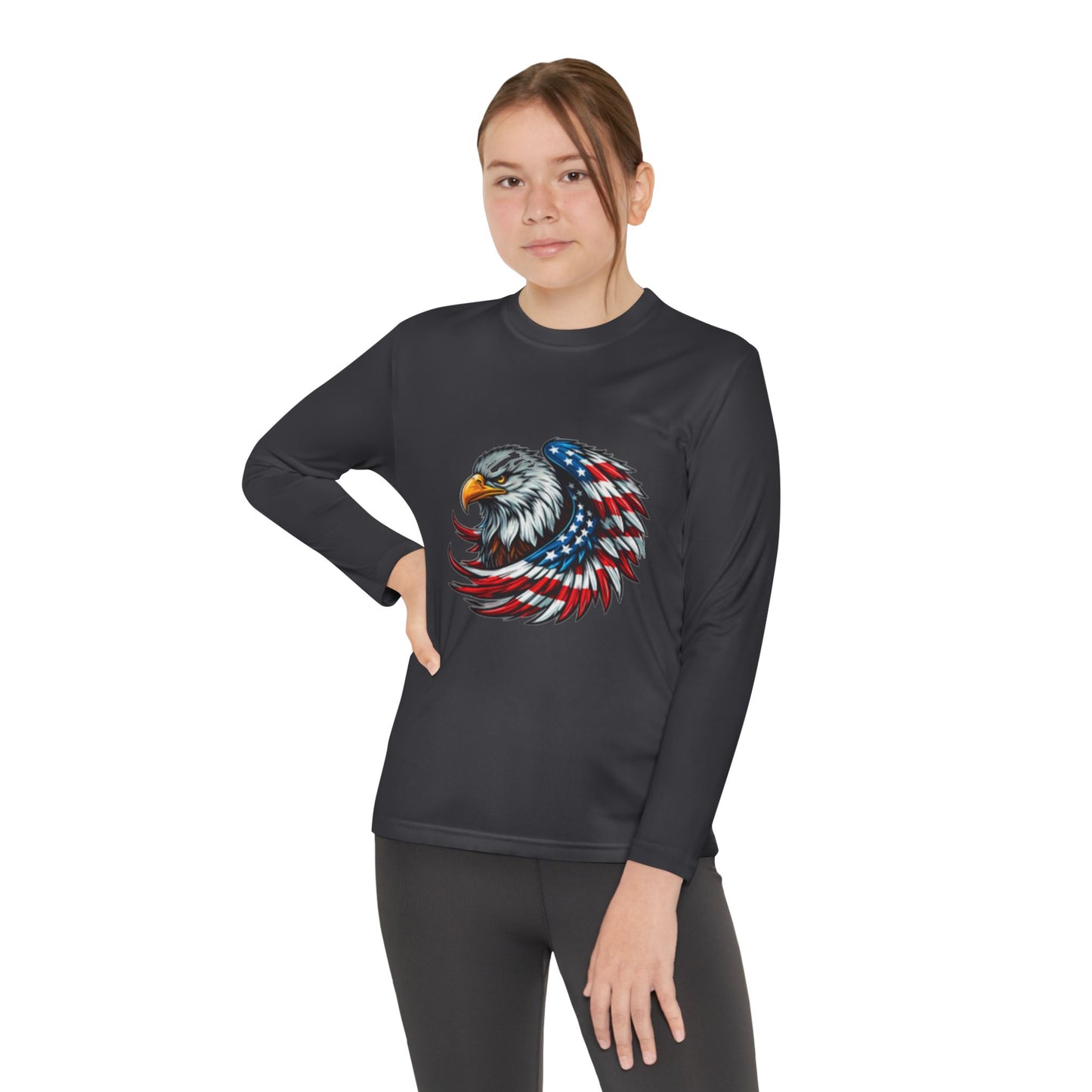 Youth Long Sleeve Tee - Patriotic Eagle & Fun Dog Design, USA Flag Apparel for Independence Day, Gifts for Kids, Casual Wear, Cool Tee