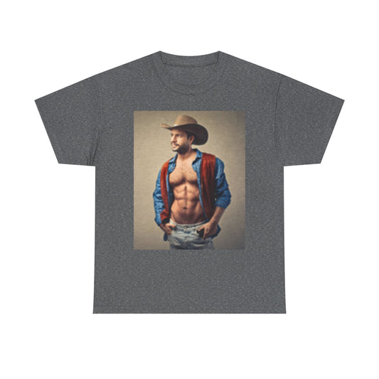 T-shirt unisexe en coton épais avec motif de cow-boy musclé 