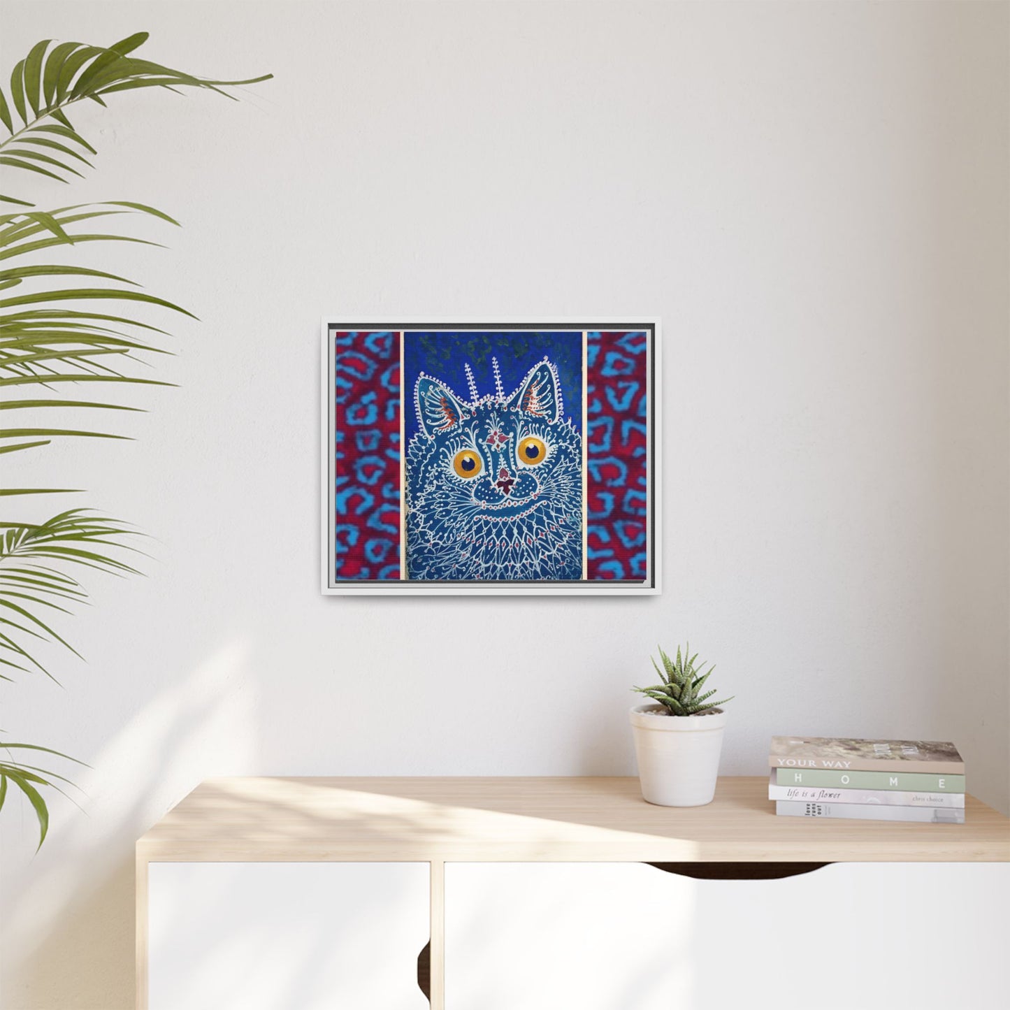 Colorful Cat Framed Matte Canvas Art - Whimsical Home Decor