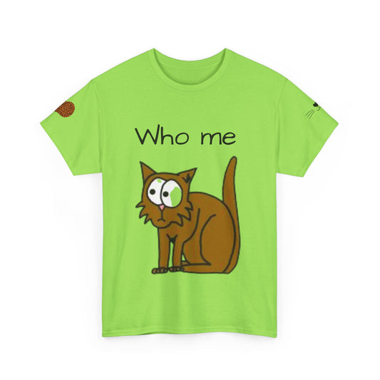 Funny Cat Unisex Heavy Cotton T-shirt - 'Who Me?' Graphic Shirt