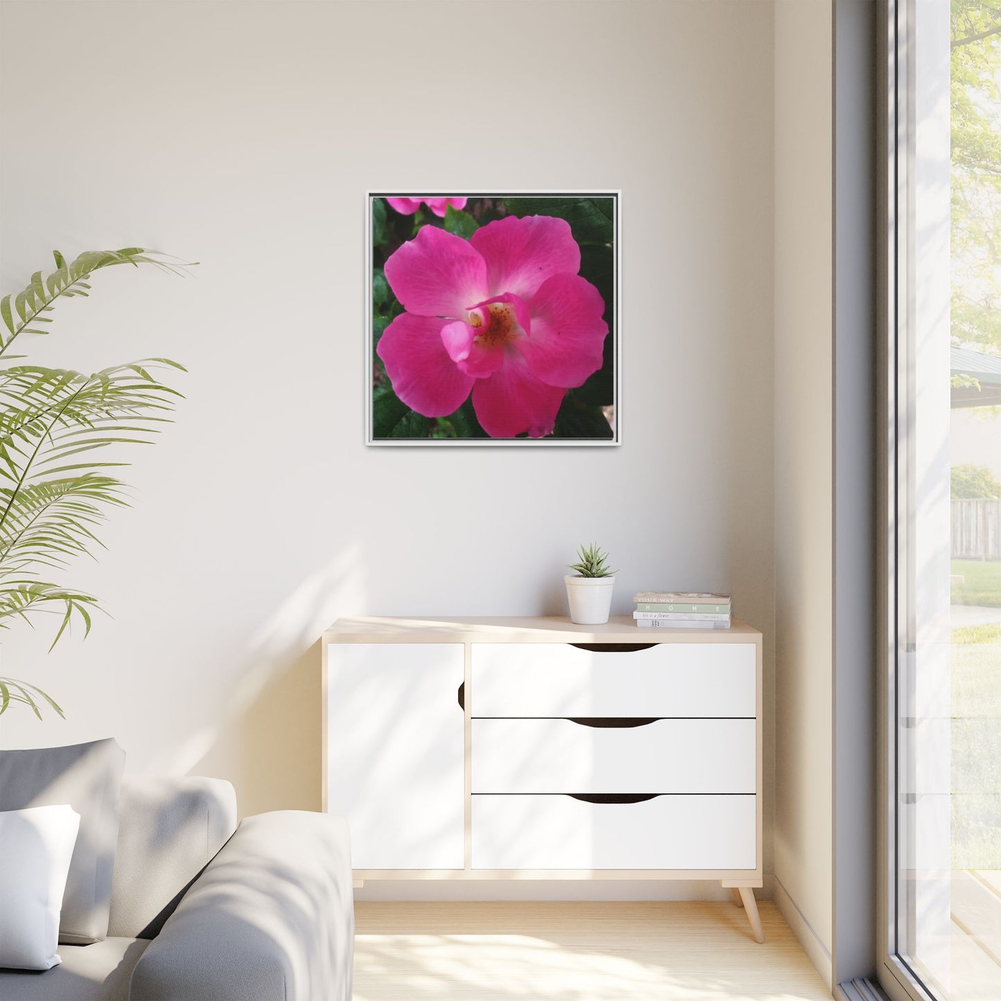 Framed Floral Canvas Art Print | Vibrant Pink Flower Decor, Wall Art for Home, Gift for Her, Mother's Day, Birthday
