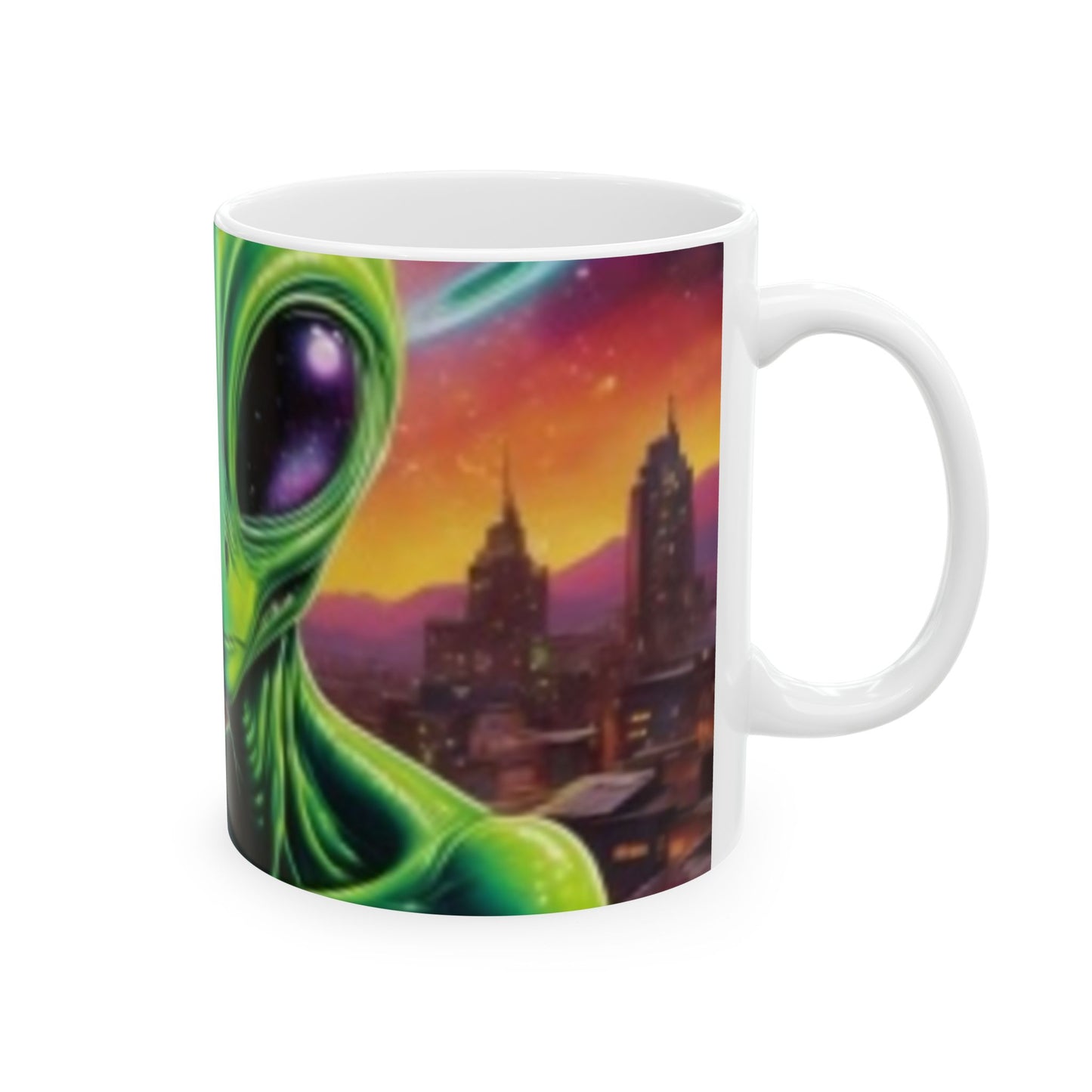 Taza de cerámica (11 oz) con diseño de extraterrestre verde, ideal para café, chocolate caliente y té