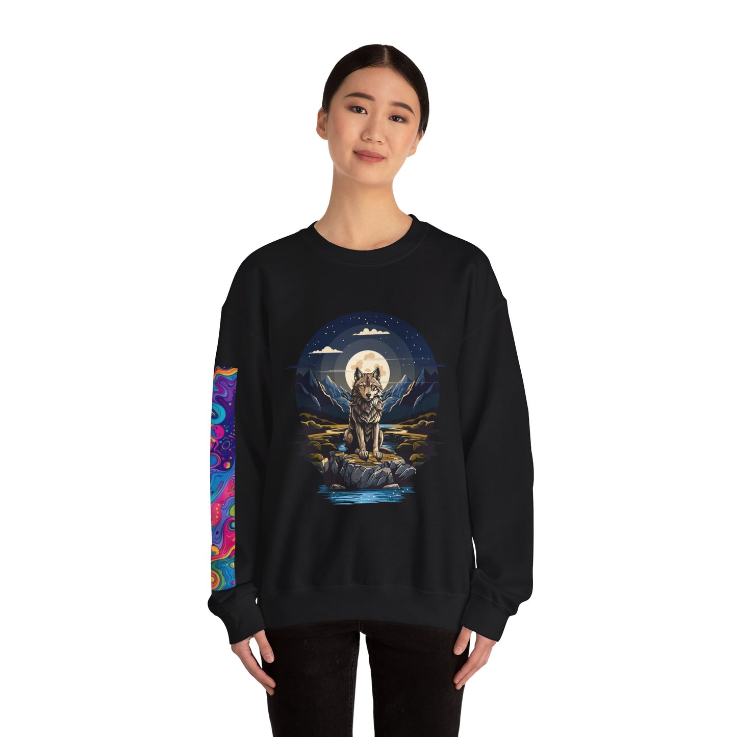 Sudadera unisex de cuello redondo con estampado animal artístico: diseños atrevidos para amantes de los perros y los lobos. 