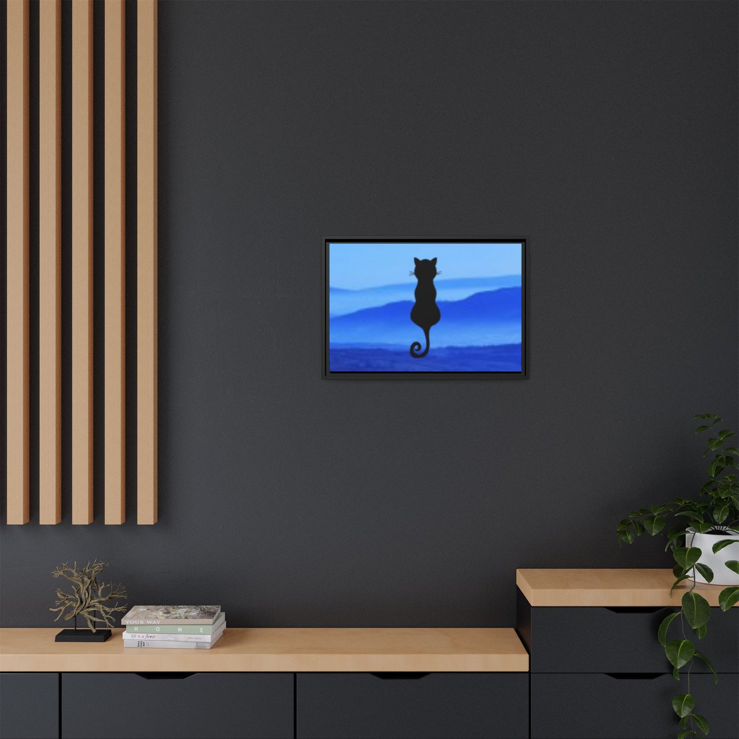 Framed Cat Silhouette Art Print, Wall Decor, Cat Lover Gift, Home Office Art, Pet Memorial