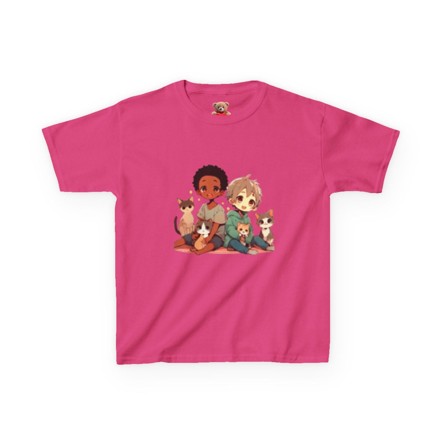 Children with Cats & Heart Kids Heavy Cotton T-shirt Looking Fabulous!