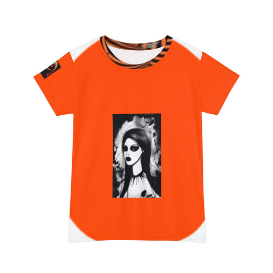 Gothic Girl & Pumpkin Halloween  Women's Short Sleeve Shirt Pajama Party Hanging Out!