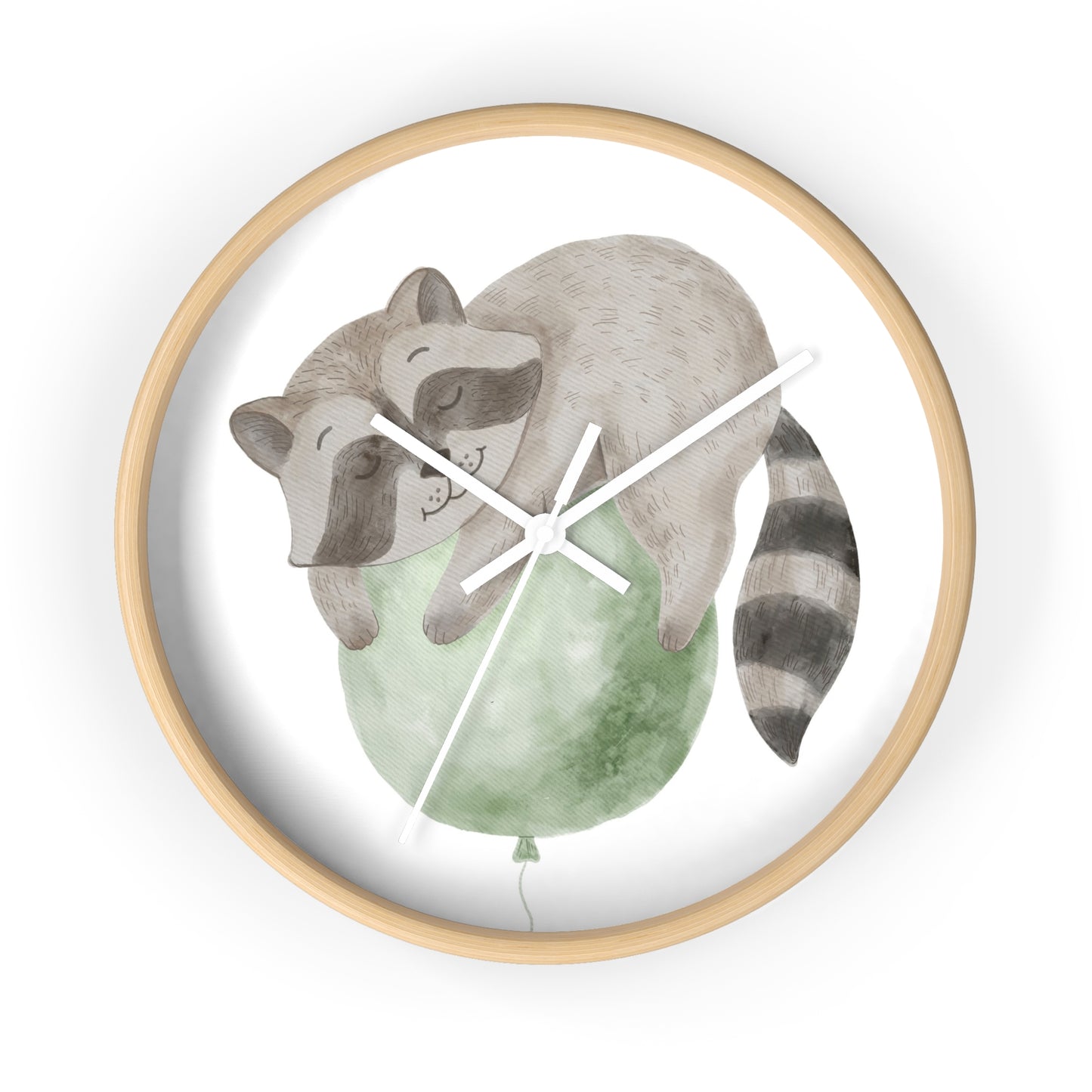 Wall Clock Raccoon on Green Balloon