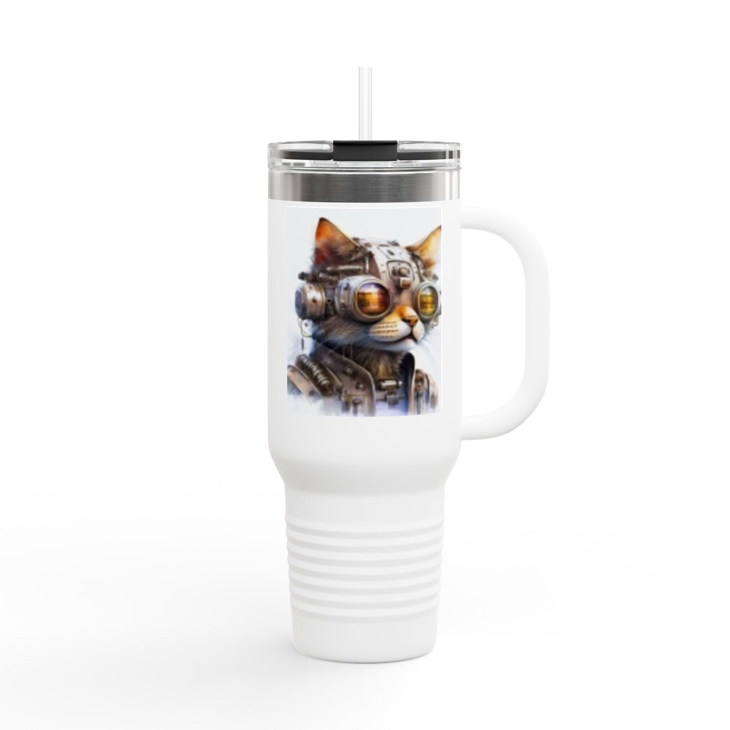 Insulated Travel Mug, 40oz Futuristic Cat with Metal