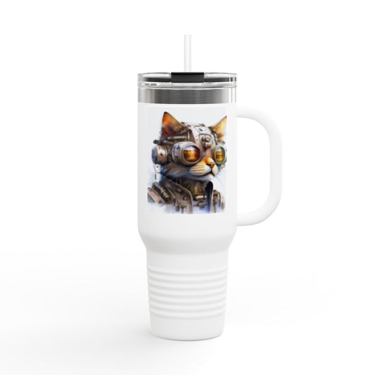 Insulated Travel Mug, 40oz Futuristic Cat with Metal