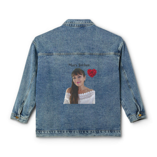 Women's Vintage Denim Jacket with Mary Jordan Heart of Roses
