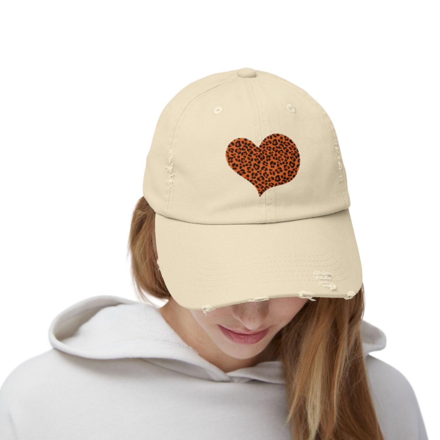 Leopard Heart Distressed Unisex Cap - Trendy Casual Headwear for Every Occasion