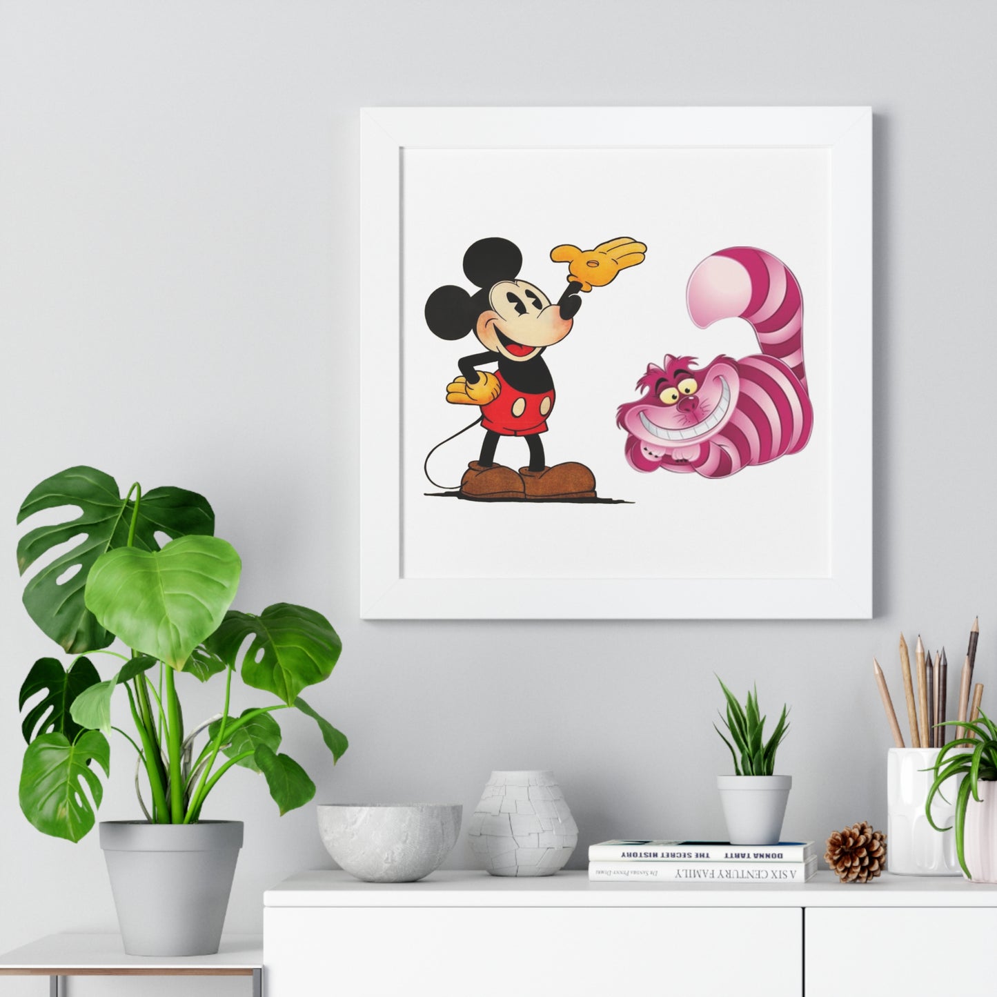 Framed Horizontal Poster Mickey Mouse & Cheshire Cat