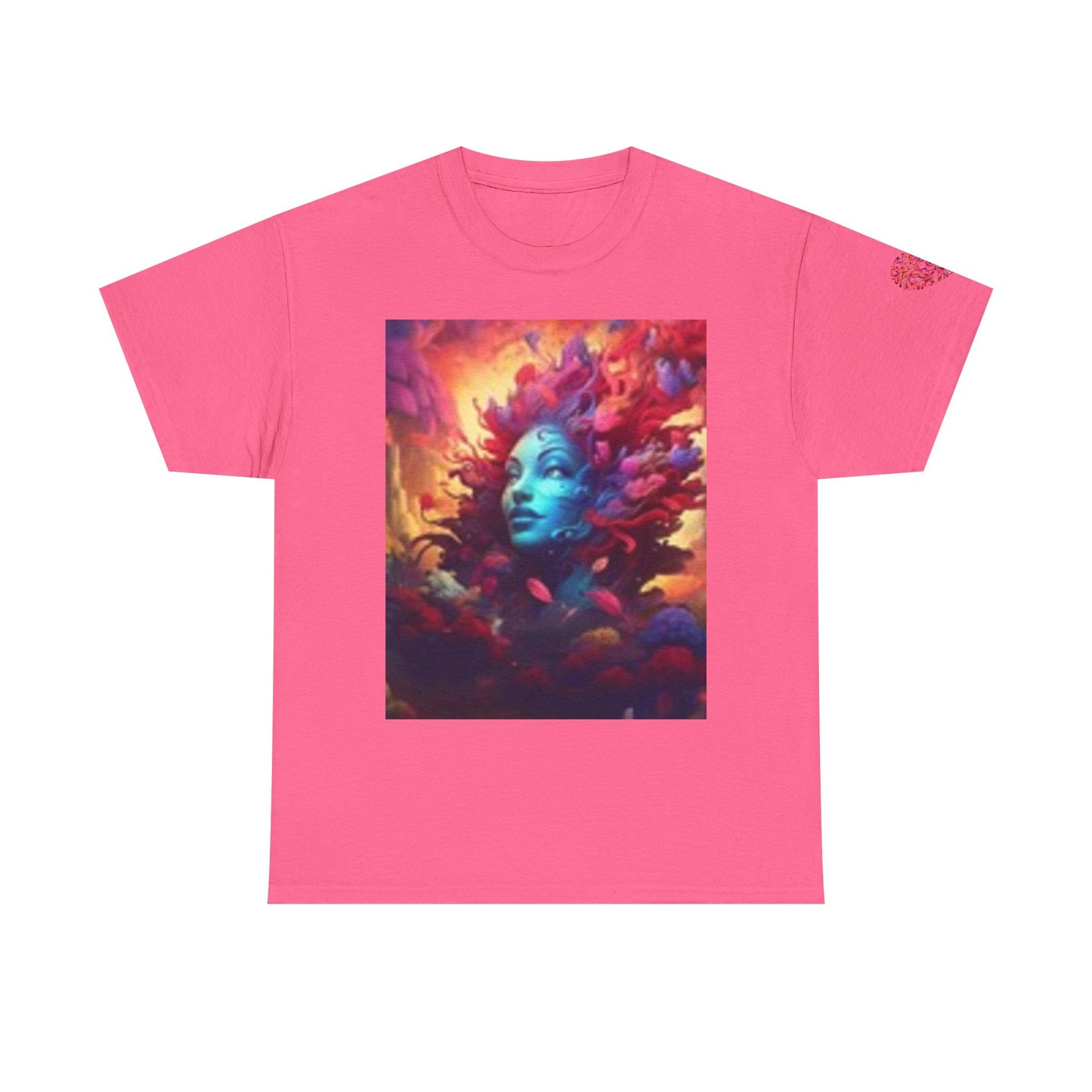 Camiseta unisex de algodón grueso con estampado artístico colorido - Diseño abstracto vibrante 