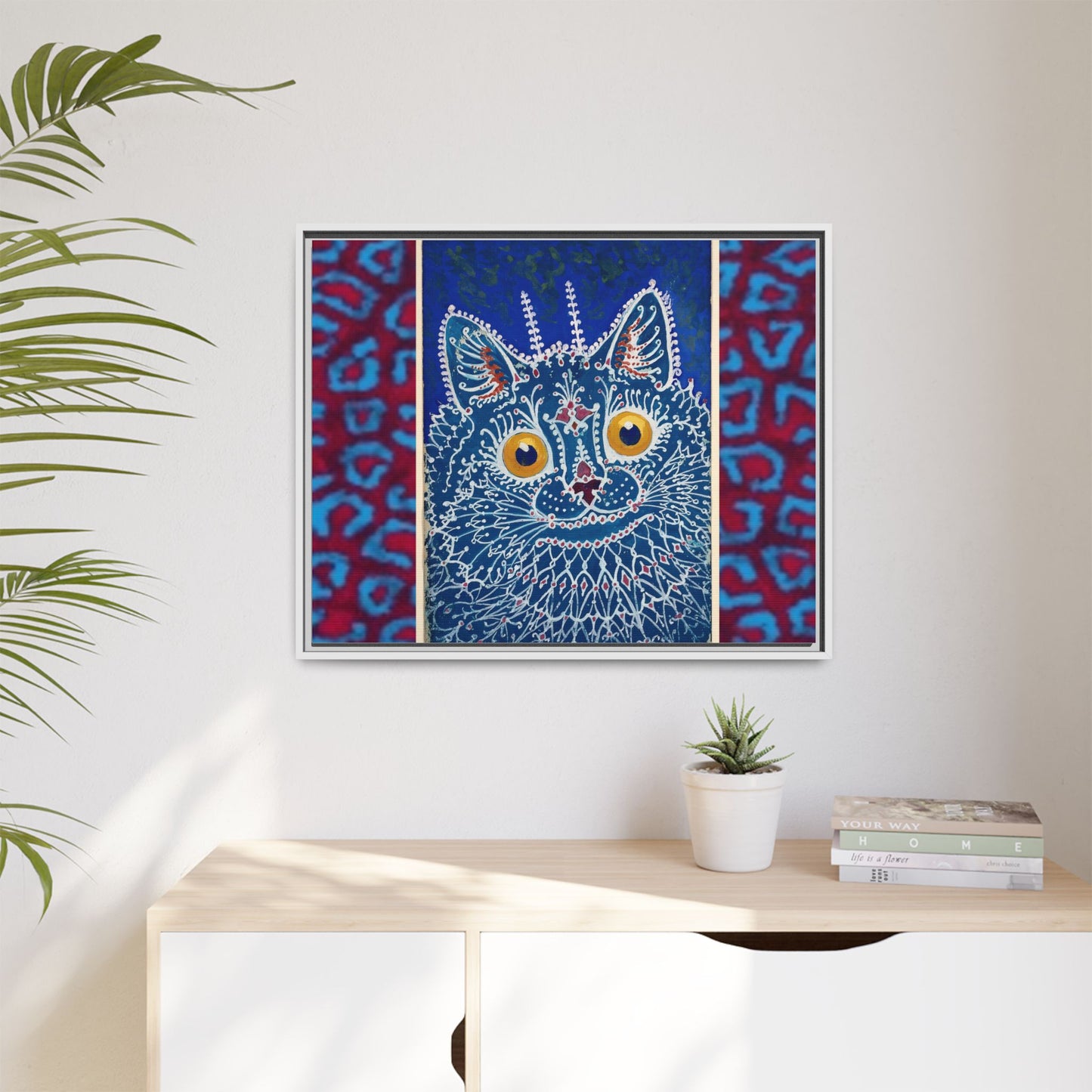 Colorful Cat Framed Matte Canvas Art - Whimsical Home Decor
