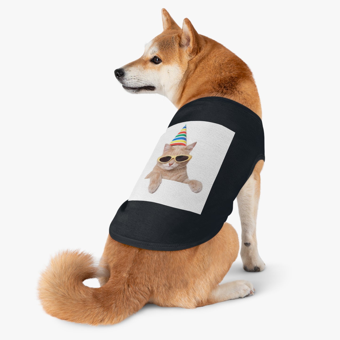 Pet Tank Top Cat with Party Hat Wearing Sunglasses