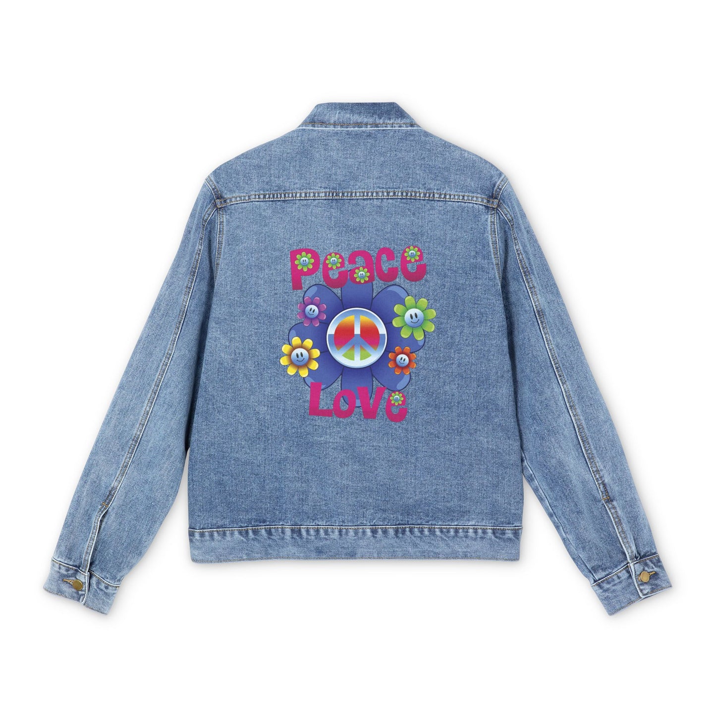Veste en jean pour homme avec motif Peace Love – Style rétro floral 