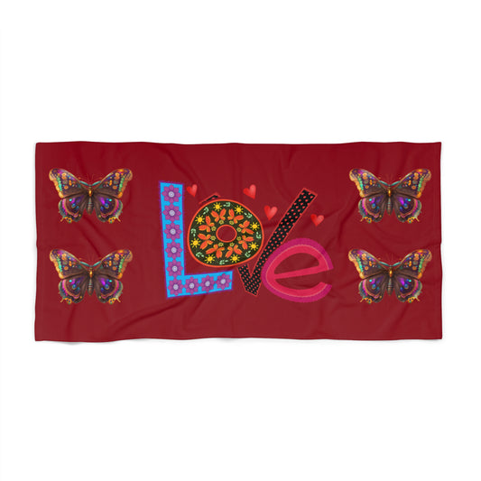 Vibrant Love Beach Towel, Colorful Summer Towel, Butterfly Design Towel, Perfect for Pool Parties, Gifts for Beach Lovers
