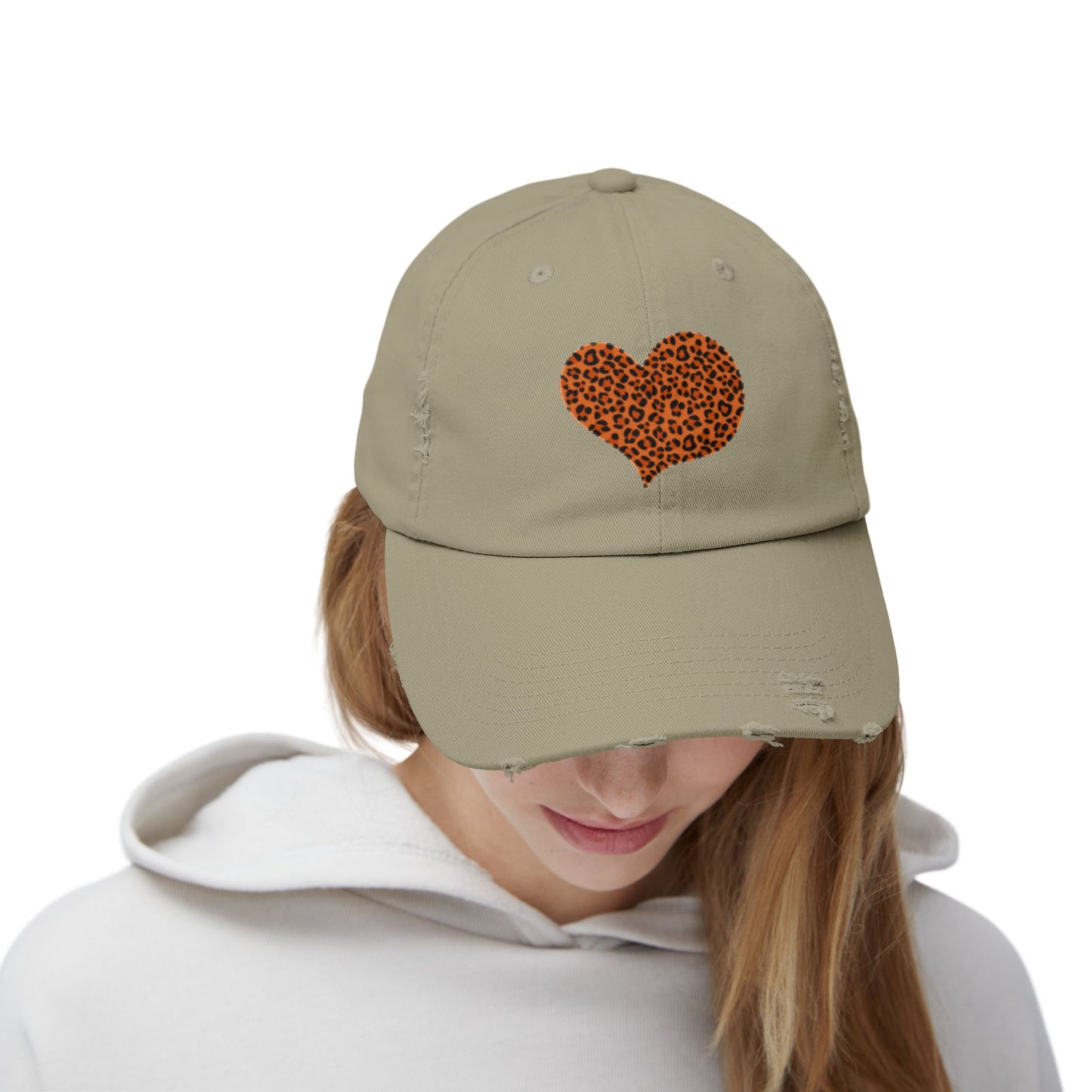 Leopard Heart Distressed Unisex Cap - Trendy Casual Headwear for Every Occasion