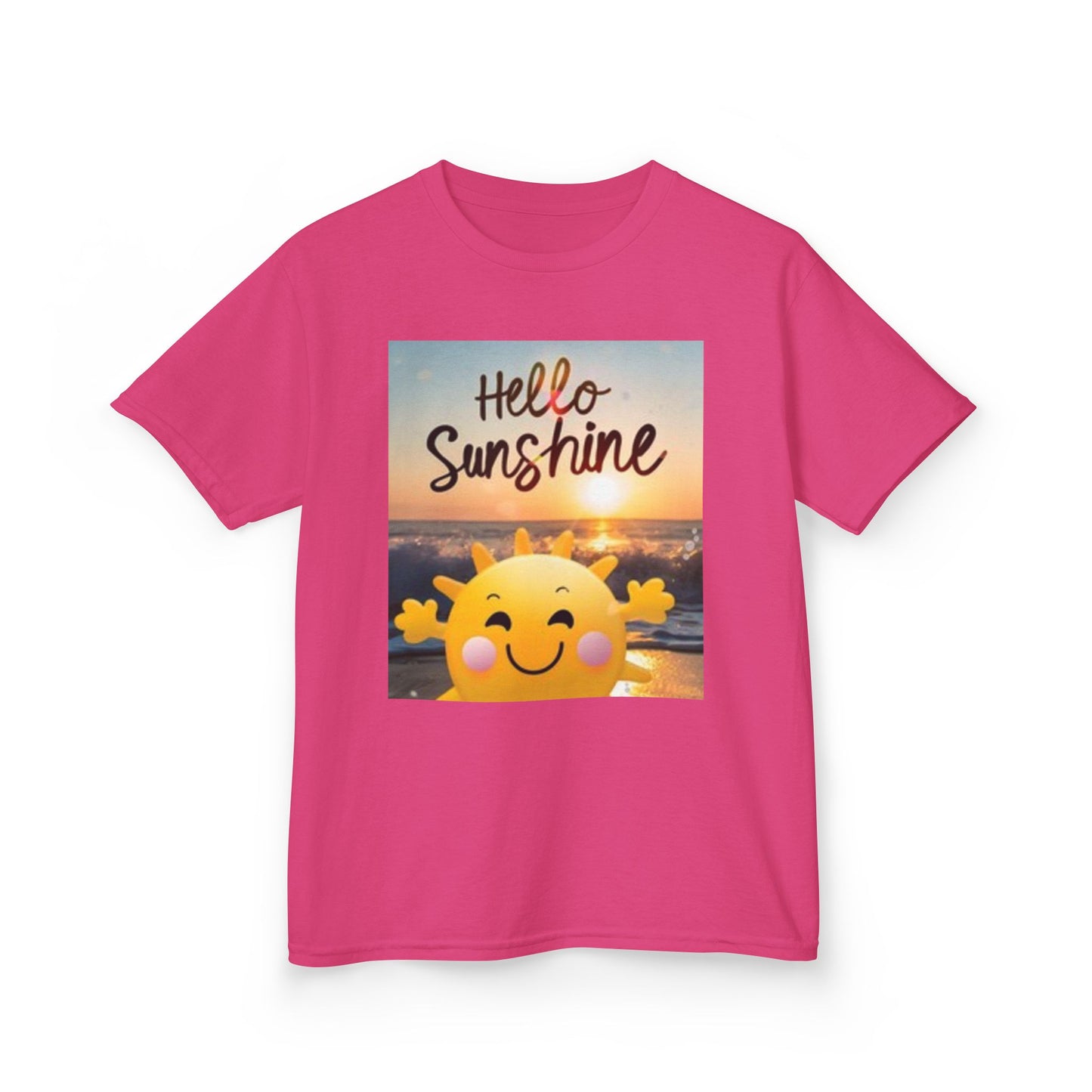 T-shirt enfant - « Bonjour soleil » et motifs cœurs colorés - Tenue d'été amusante et ludique