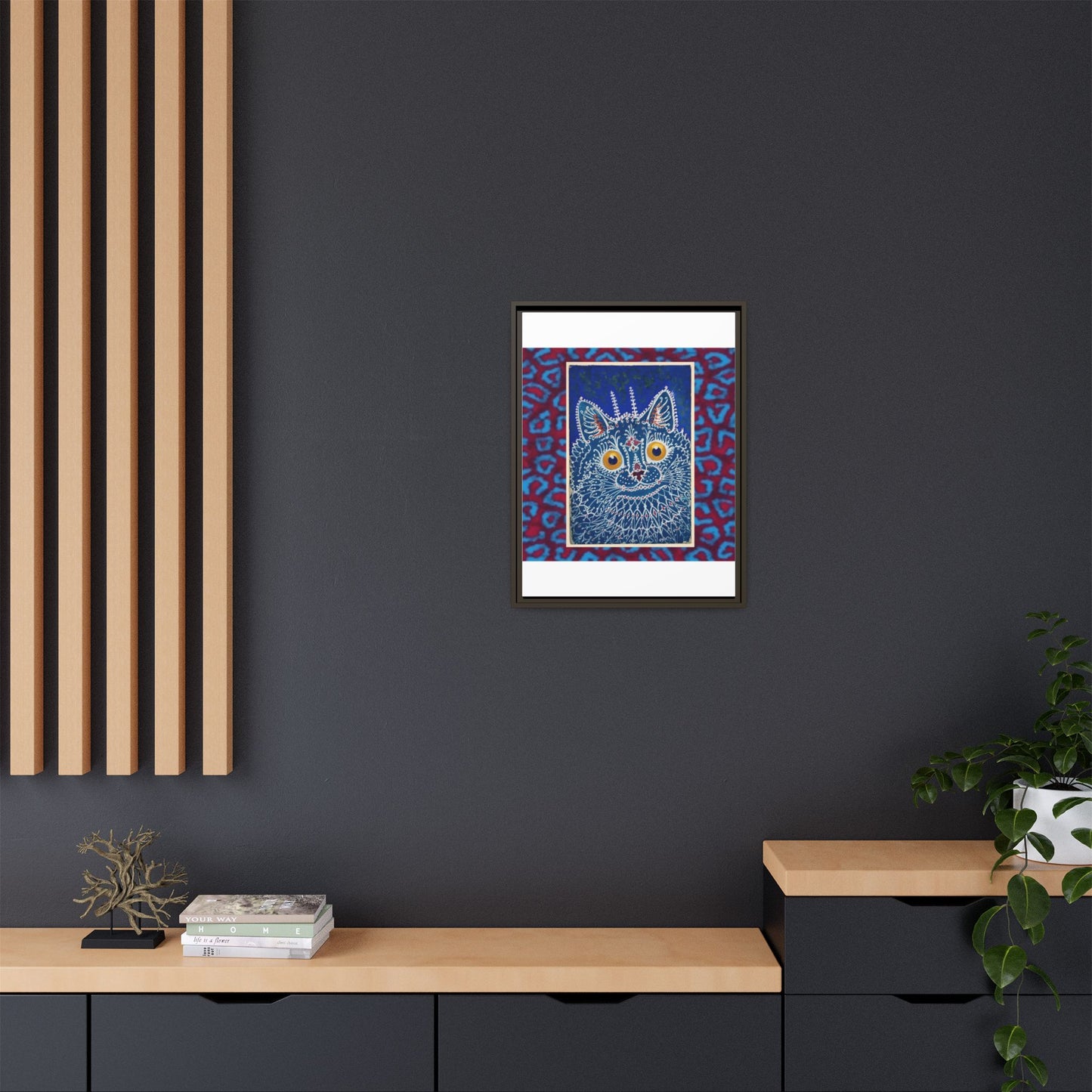 Colorful Cat Framed Matte Canvas Art - Whimsical Home Decor