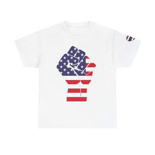 Camiseta unisex de algodón grueso USA Pride - Diseño de puño patriótico y águila 