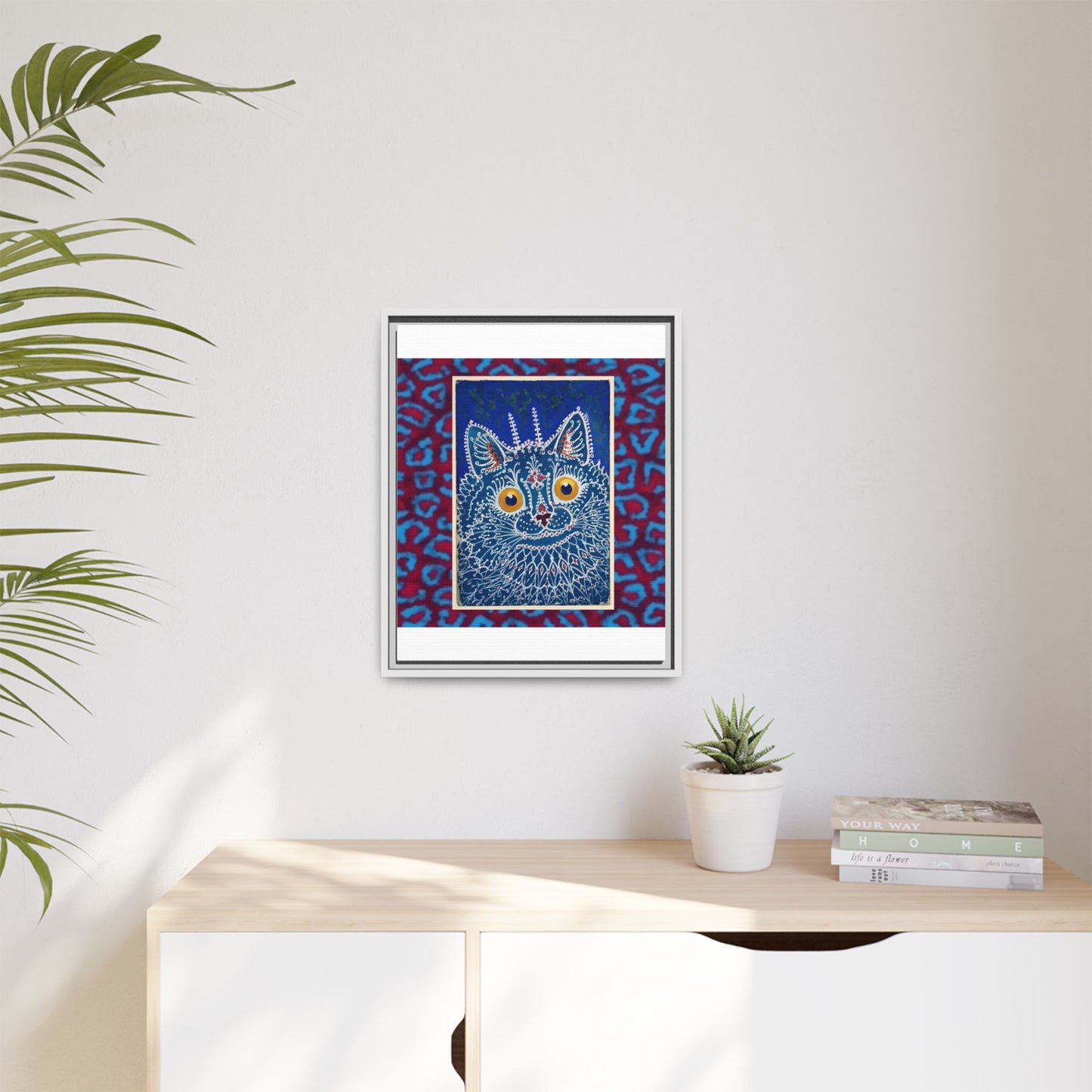 Colorful Cat Framed Matte Canvas Art - Whimsical Home Decor