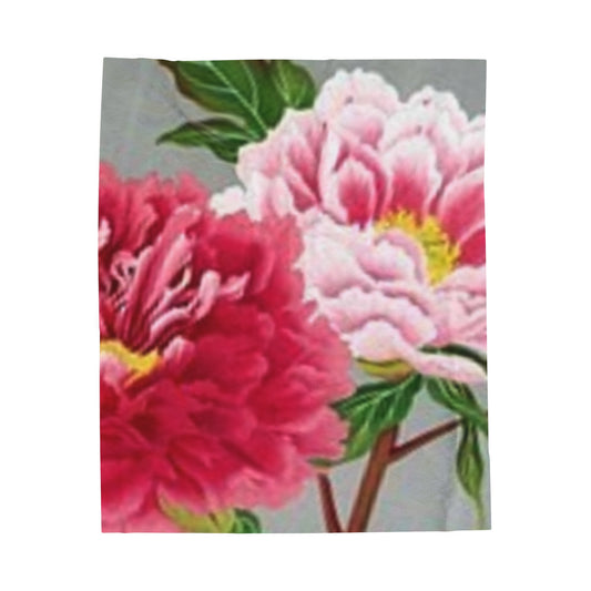 Velveteen Plush Blanket Cozy Pink Flowers
