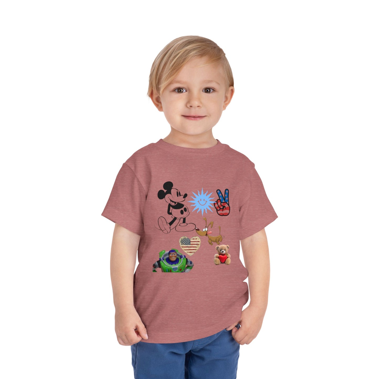 Mickey Mouse Buzz Lightyear Heart Teddy Bear Toddler Short Sleeve T-shirt