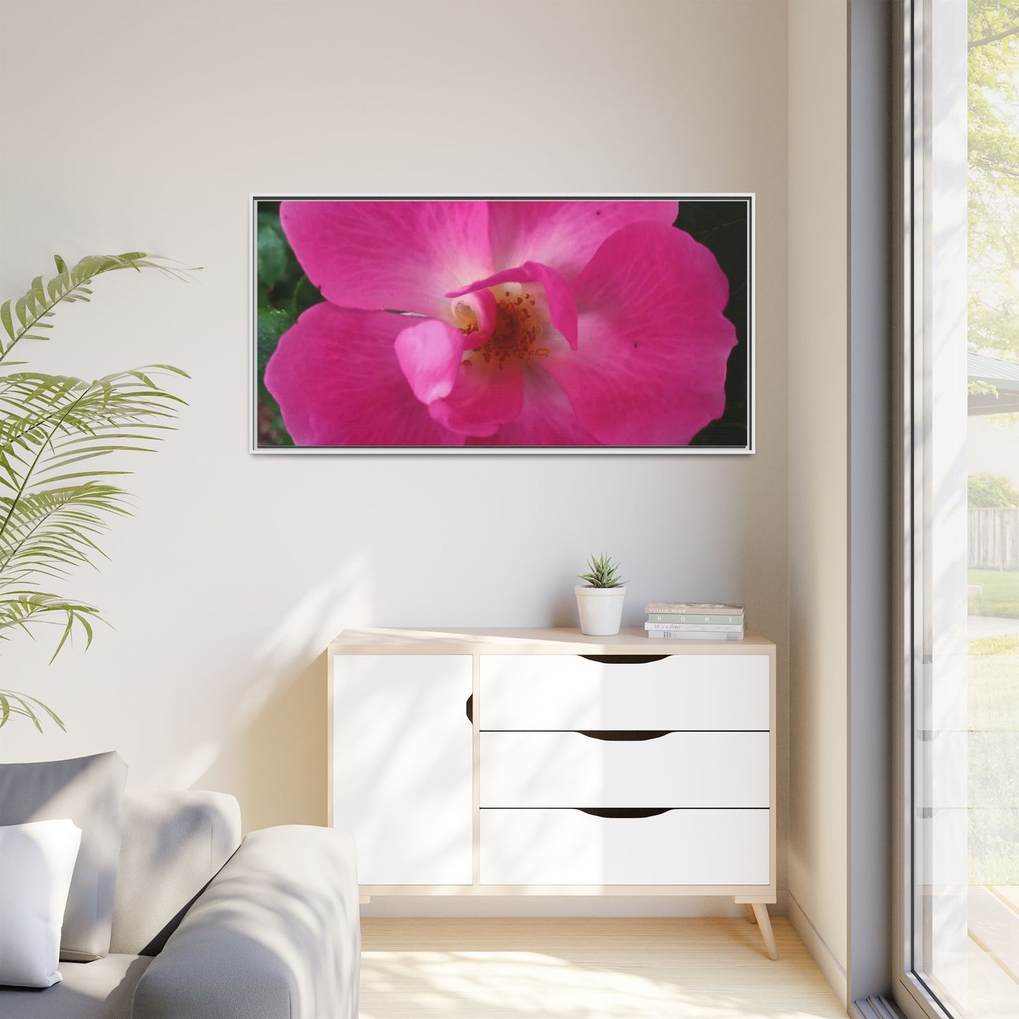 Framed Floral Canvas Art Print | Vibrant Pink Flower Decor, Wall Art for Home, Gift for Her, Mother's Day, Birthday