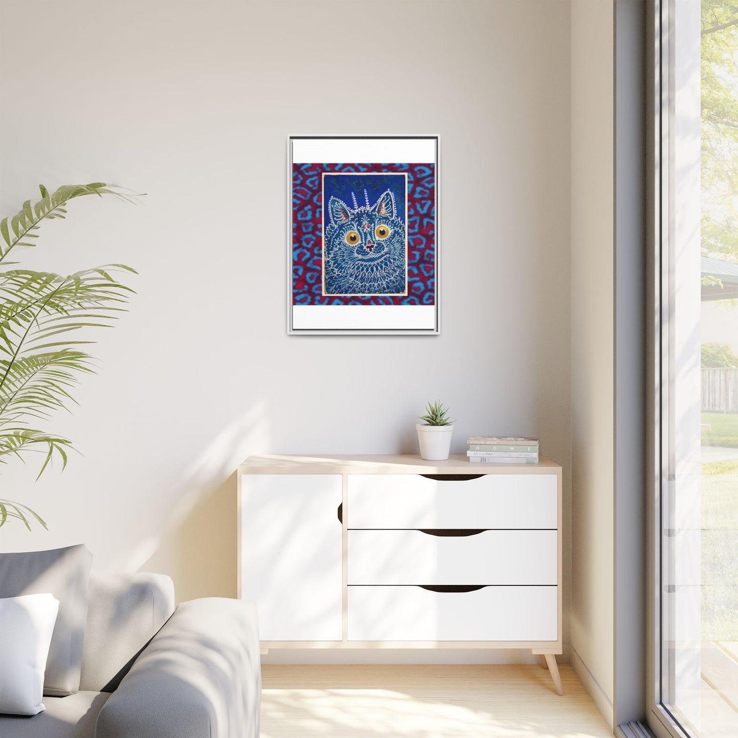 Colorful Cat Framed Matte Canvas Art - Whimsical Home Decor