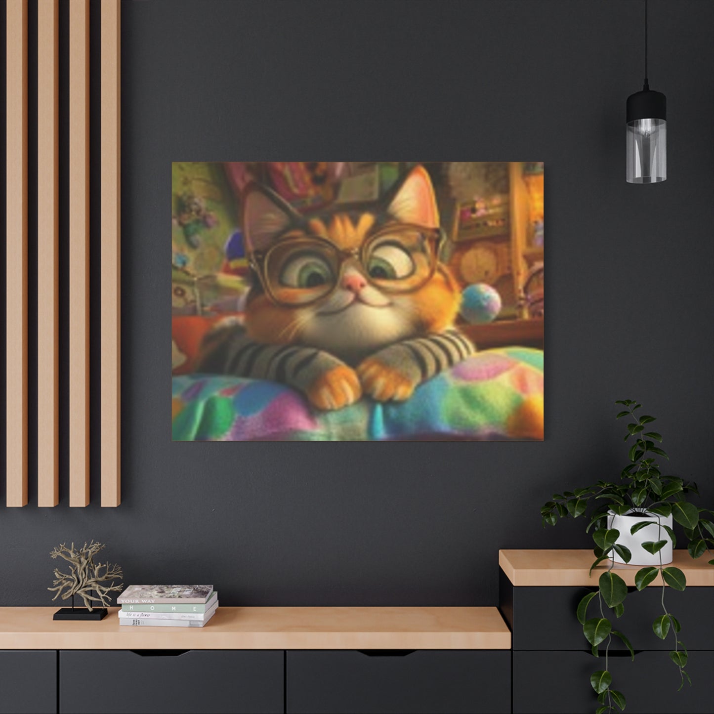 Charming Cat Canvas Wall Art, Cat Lover Decor, Cute Cat Artwork, Gift for Pet Owners, Whimsical Home Decor, Cat-Themed Room