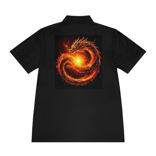 Polo deportivo para hombre - Diseño de sol vibrante y dragón ardiente
