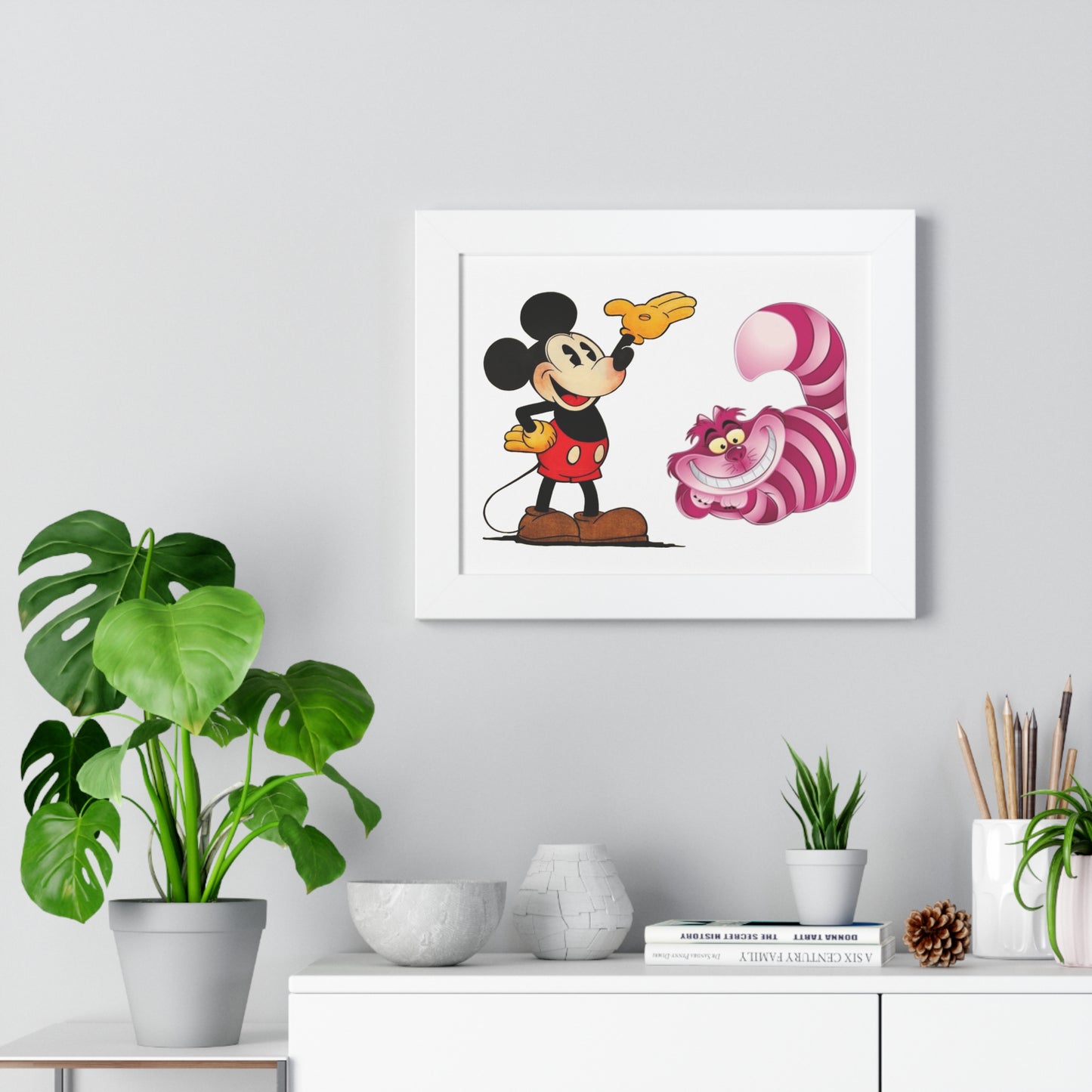 Framed Horizontal Poster Mickey Mouse & Cheshire Cat