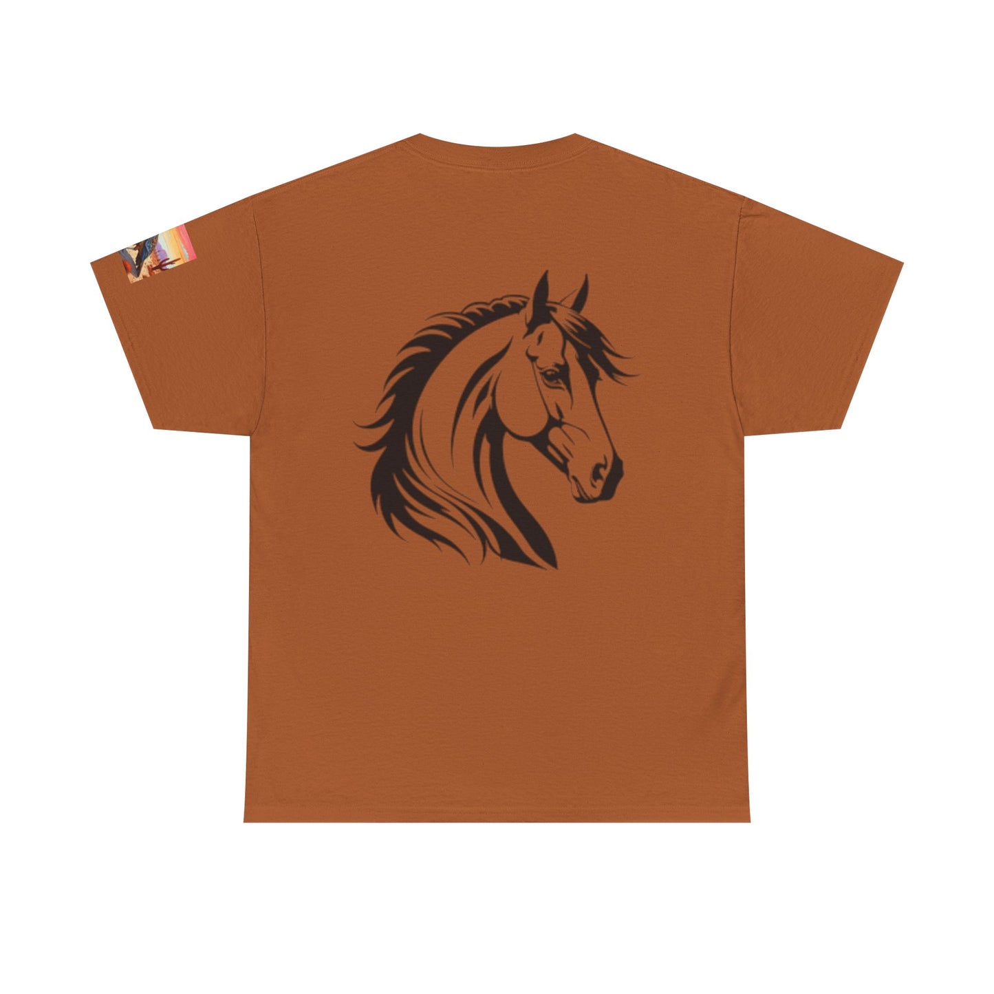 Majestic Horse Unisex Heavy Cotton Tee - Nature Sunset Design