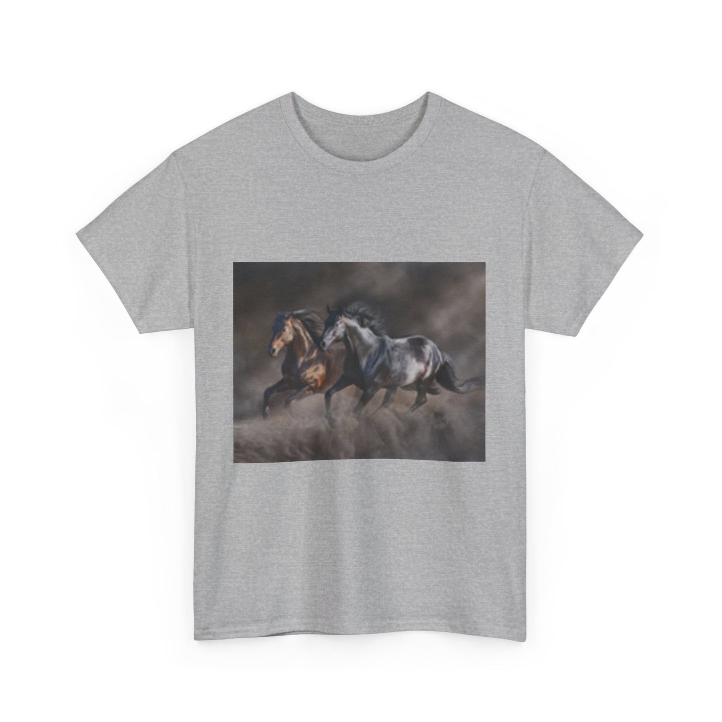 T-shirt unisexe en coton épais avec chevaux majestueux au galop – Parfait pour les amateurs d'équitation 