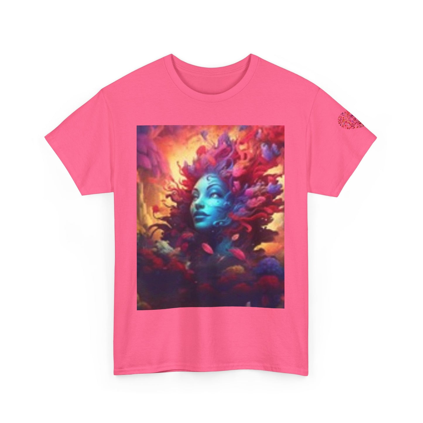 Camiseta unisex de algodón grueso con estampado artístico colorido - Diseño abstracto vibrante 