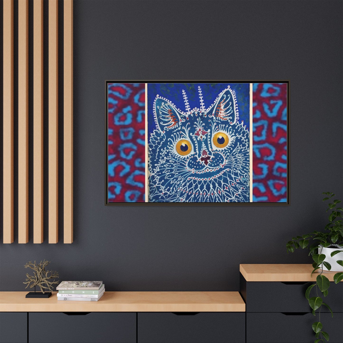 Colorful Cat Framed Matte Canvas Art - Whimsical Home Decor