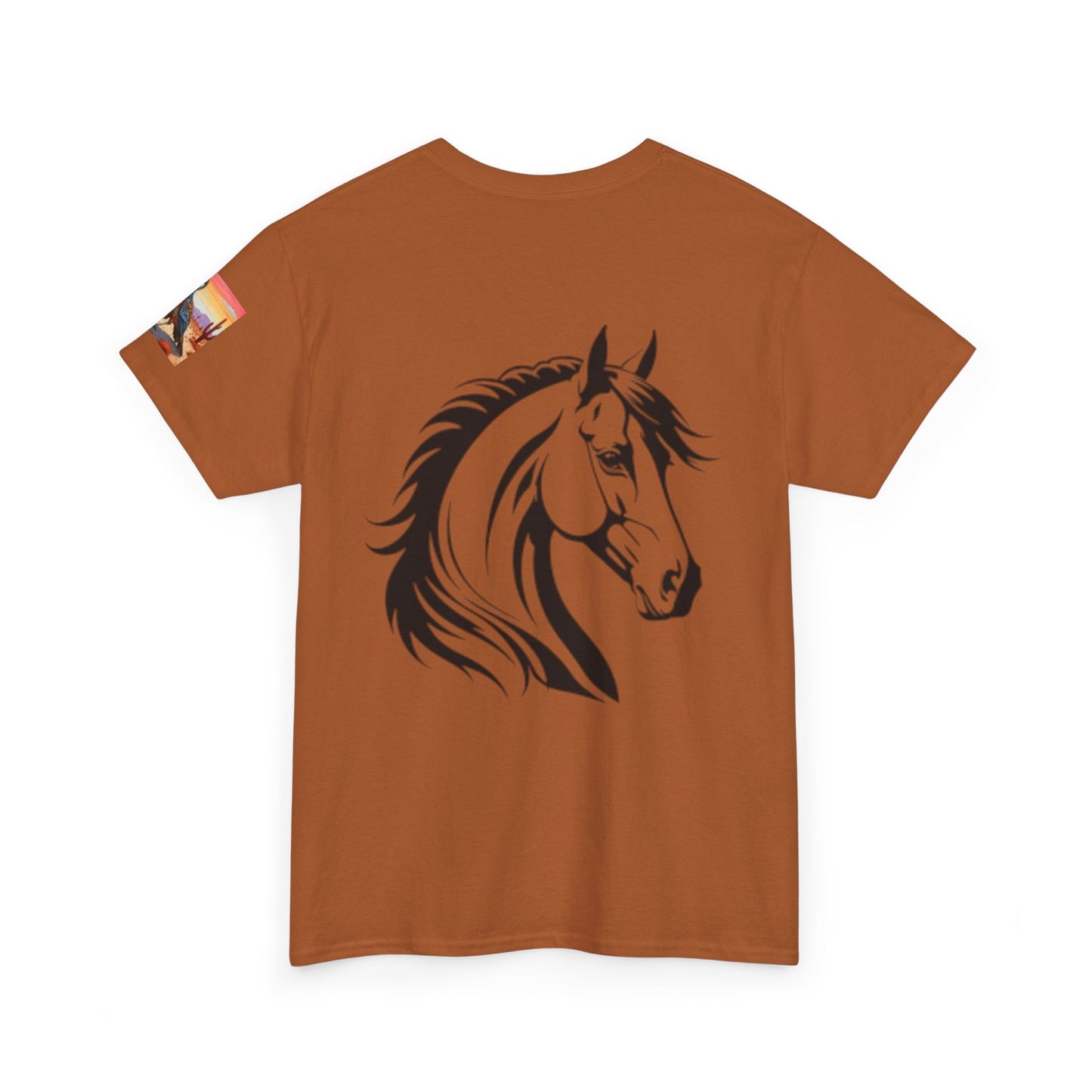 Majestic Horse Unisex Heavy Cotton Tee - Nature Sunset Design