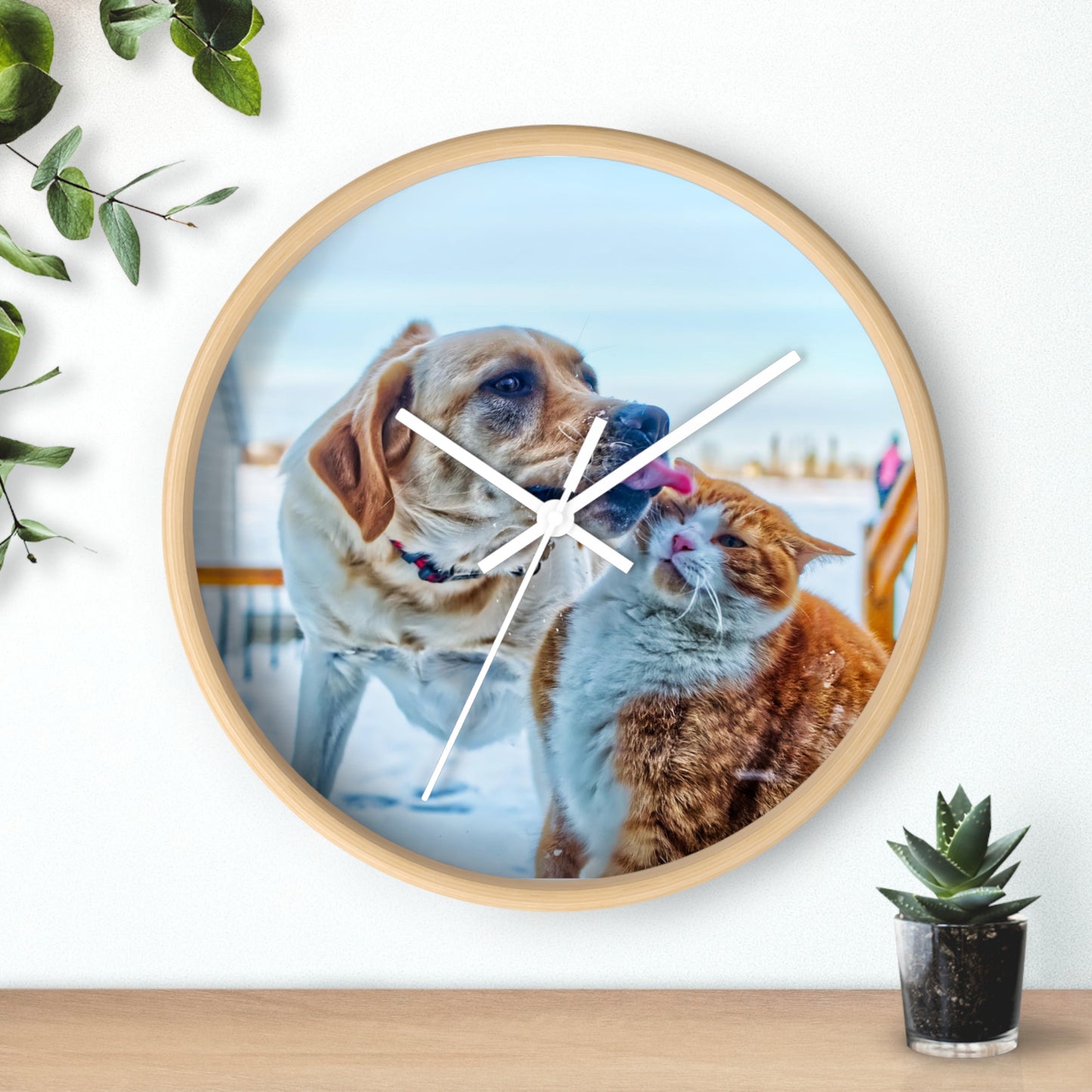 Wall Clock Dog Cat Great Buddies