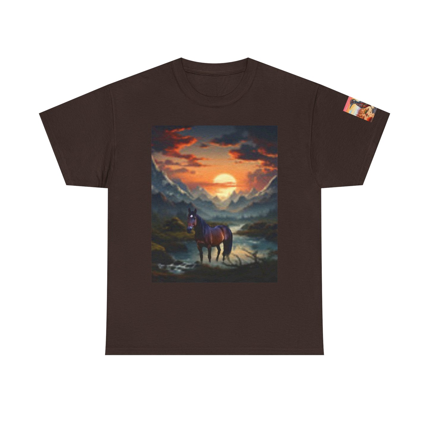 Majestic Horse Unisex Heavy Cotton Tee - Nature Sunset Design