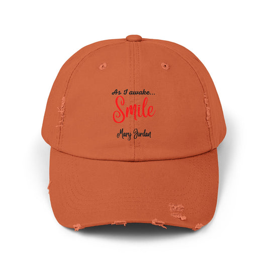 Unisex Distressed Cap - 'As I awake... Smile' Motivational Hat