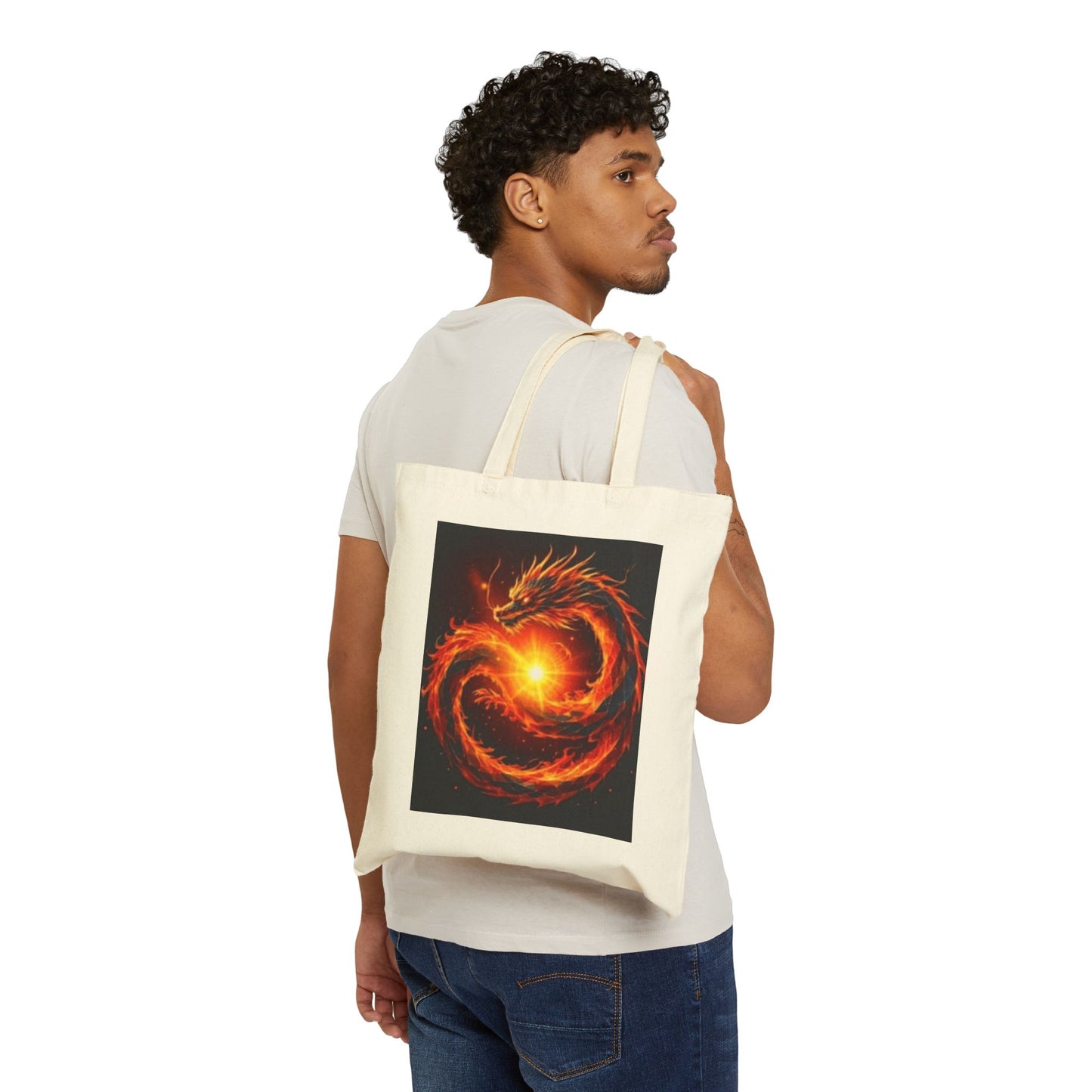Artistic Cotton Canvas Tote Bag - Vibrant Dragon & Japan Designs