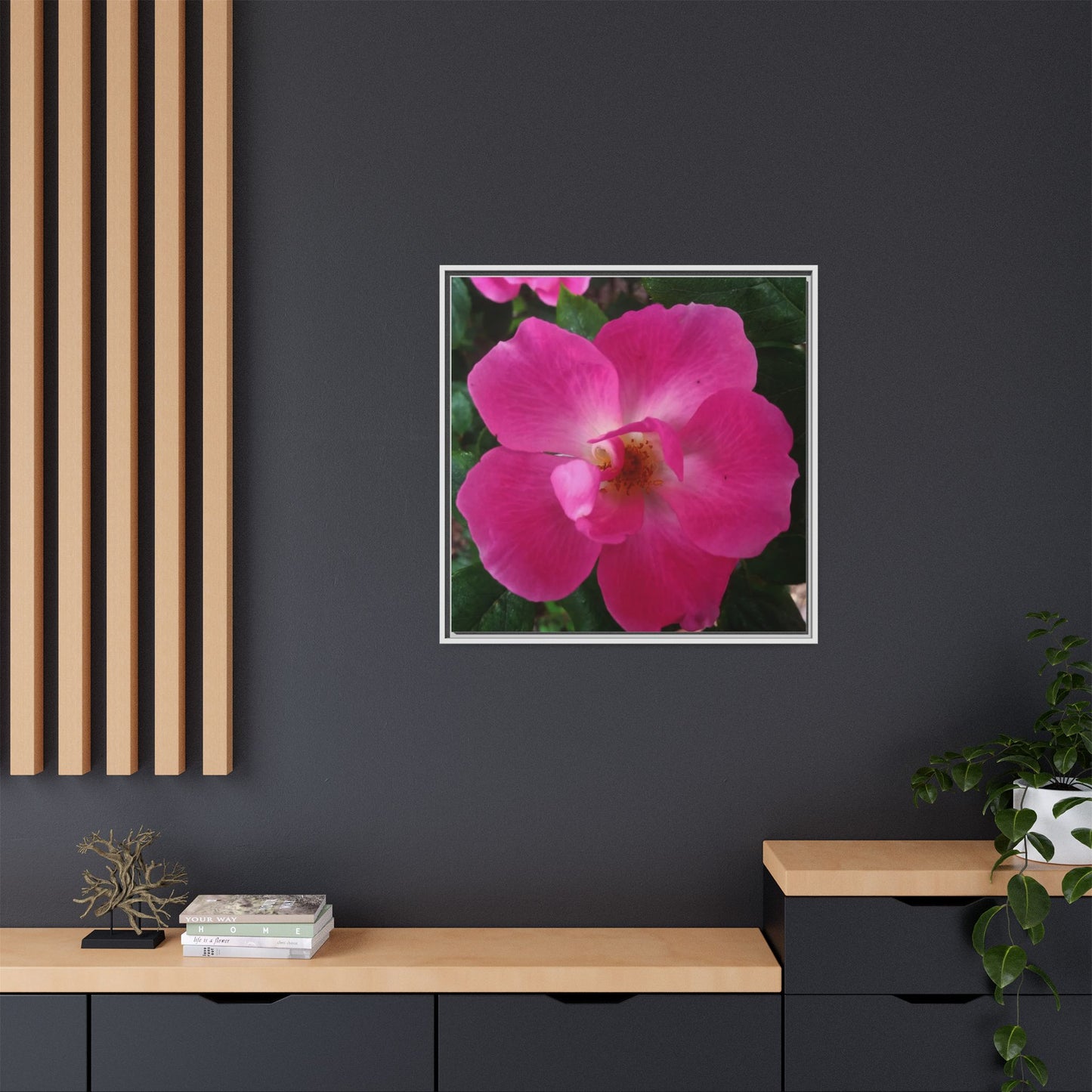 Framed Floral Canvas Art Print | Vibrant Pink Flower Decor, Wall Art for Home, Gift for Her, Mother's Day, Birthday