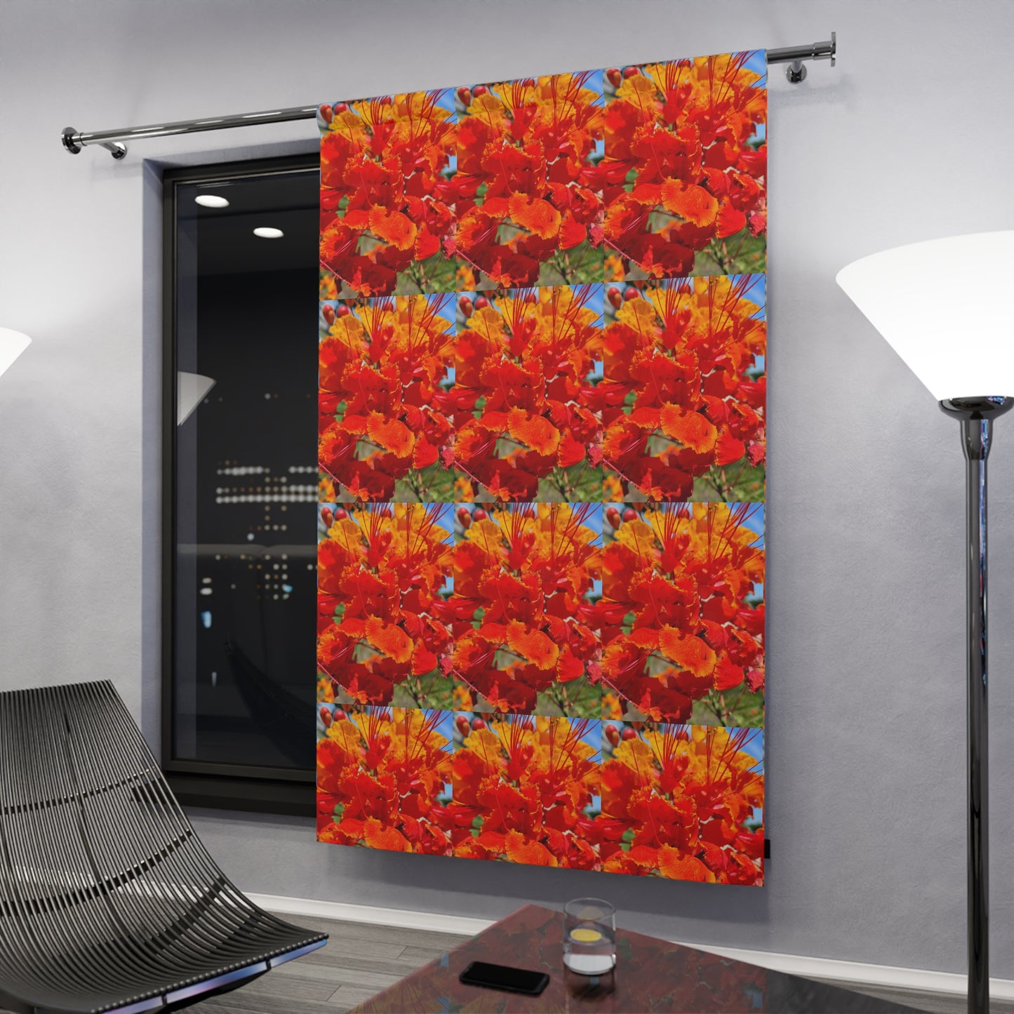 Vibrant Orang Flowers Window Curtains (1 Piece) Looks Wonderful in Kitchen