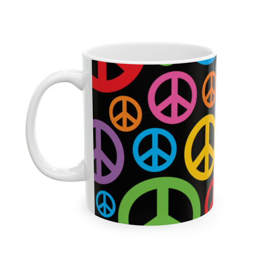 Colorful Peace Symbol Ceramic Mug - 11oz & 15oz, Perfect for Boho Lovers and Home Decor