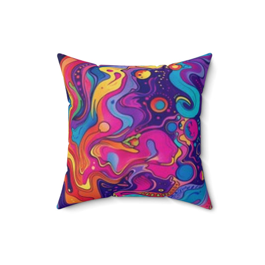 Almohada de arte abstracto vibrante - Cojín decorativo de poliéster hilado colorido