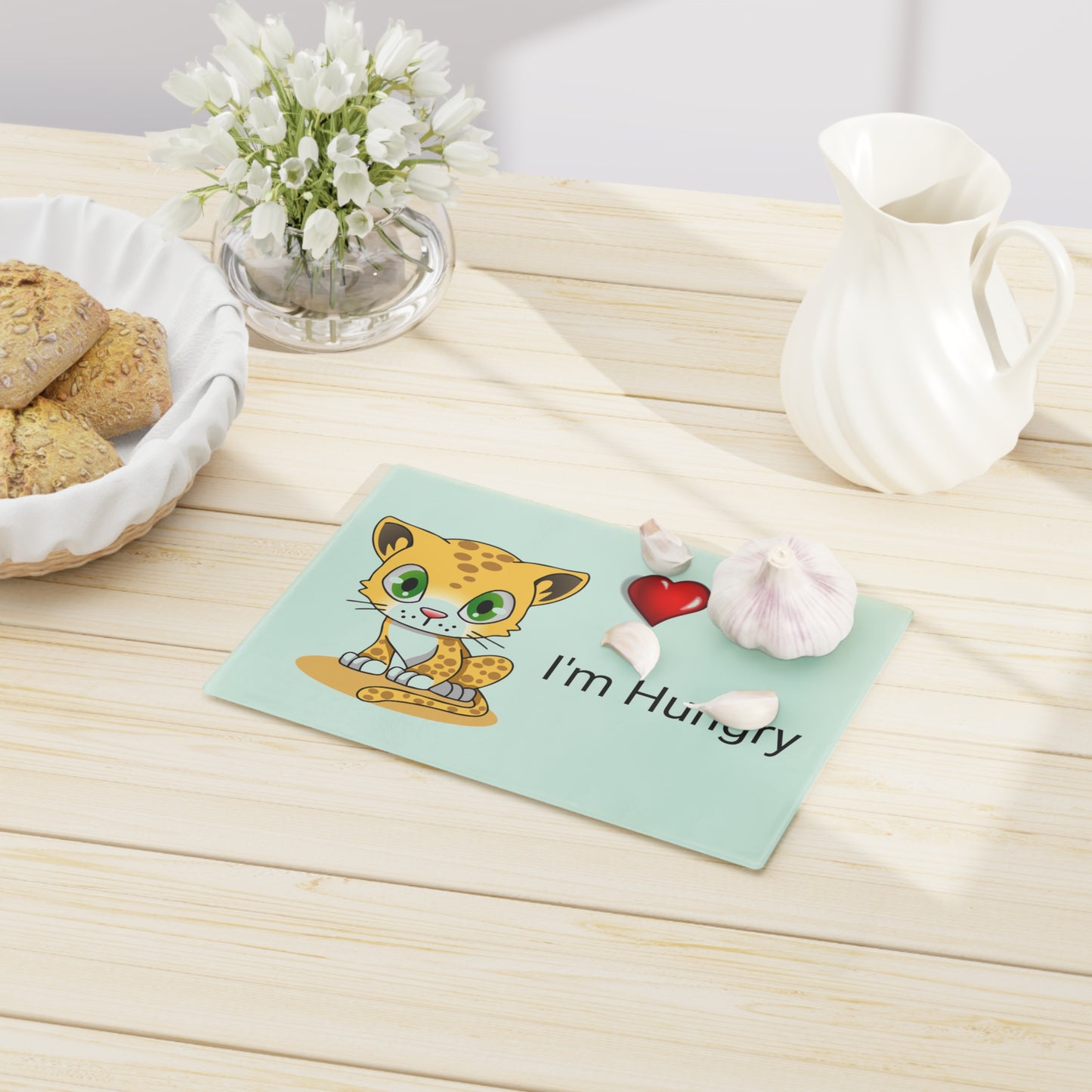 Planche à découper en verre trempé avec motif tigre et cœur